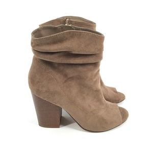 Indigo Rd Stacked Heel Peep Toe Slouch Ankle Boots Beige Low Boot